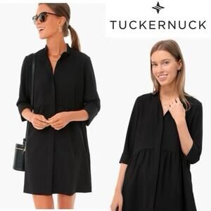 NWOT Tuckernuck Black Stretch Crepe Royal Shirt Dress with pockets Womens Medium
